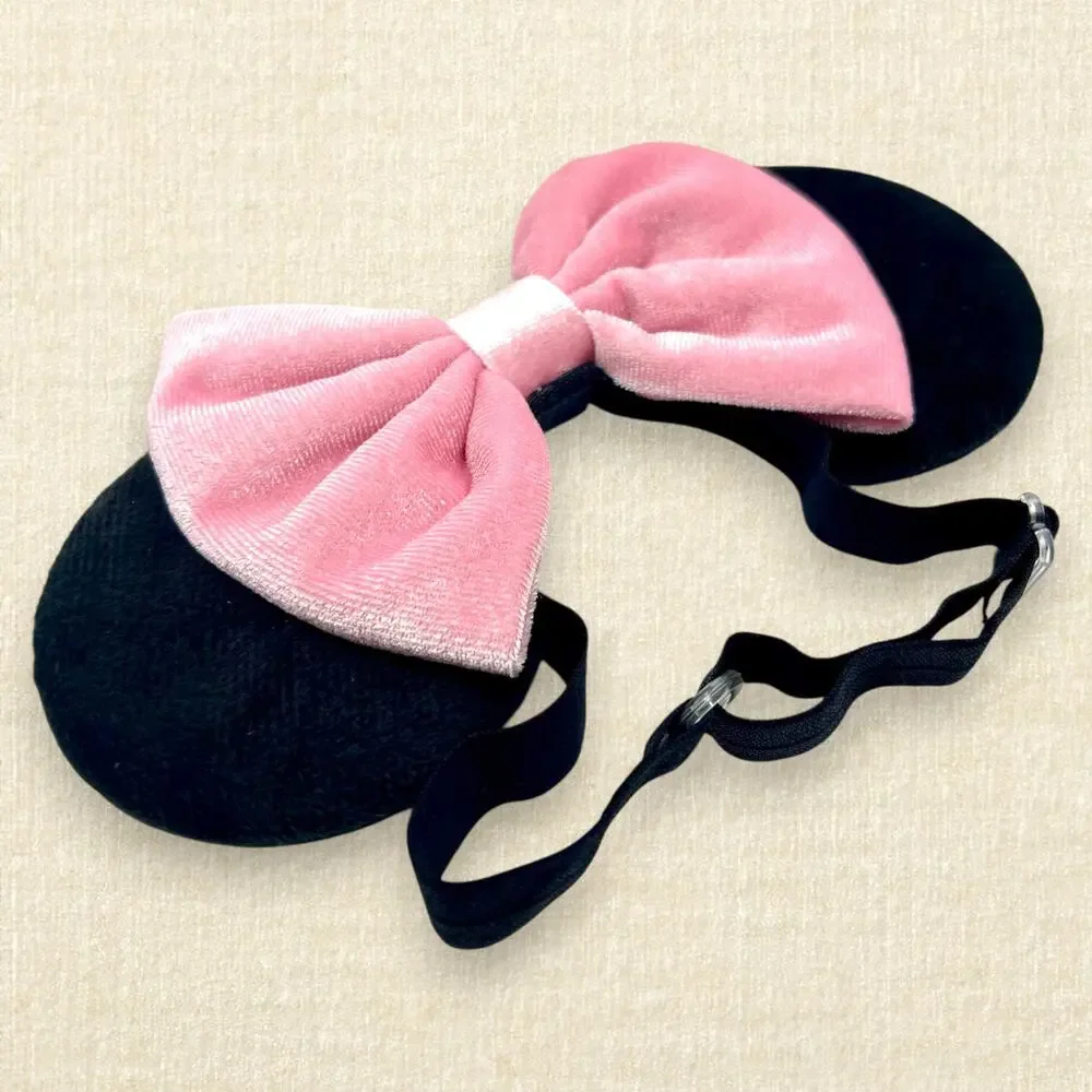 Black & Pink Velvet Elastic Minnie Ears | Disney-Inspired Adjustable Headband